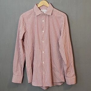 Mizzen+Main Men’s Medium Trim Fit Button Down Pink Check Performance Shirt